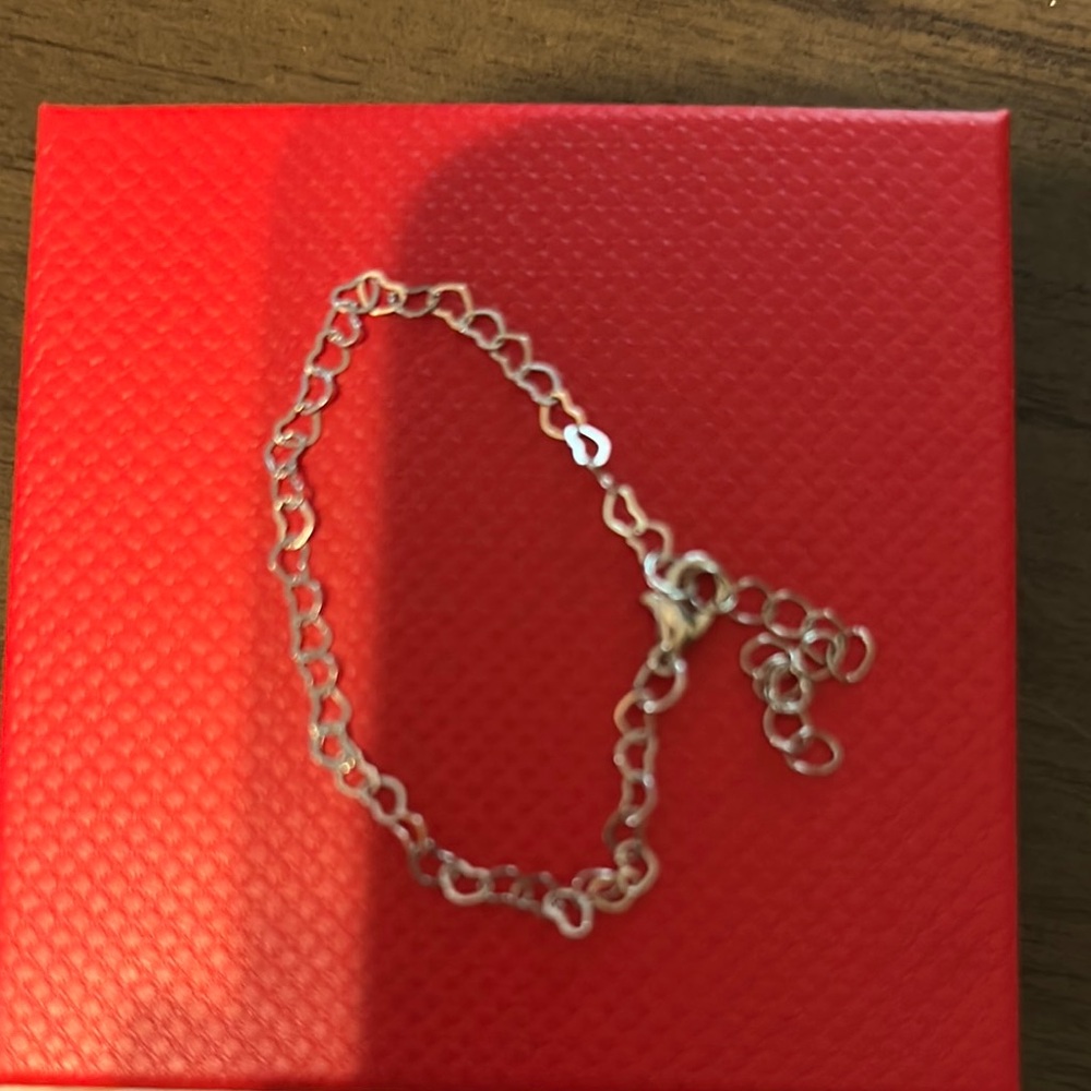 Nib Elegant Silver Interlocking Heart Chain Brace… - image 1